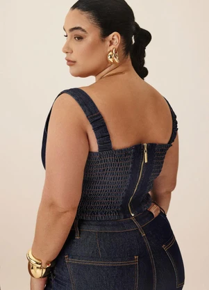 Elegance - Top Jeans com Lastex na Costas Azul Jeans Medio - ELEGANCE