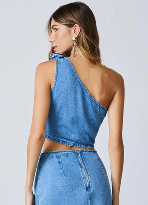 Authoria - Top Jeans com Patch de Flor Azul - AUTHORIA