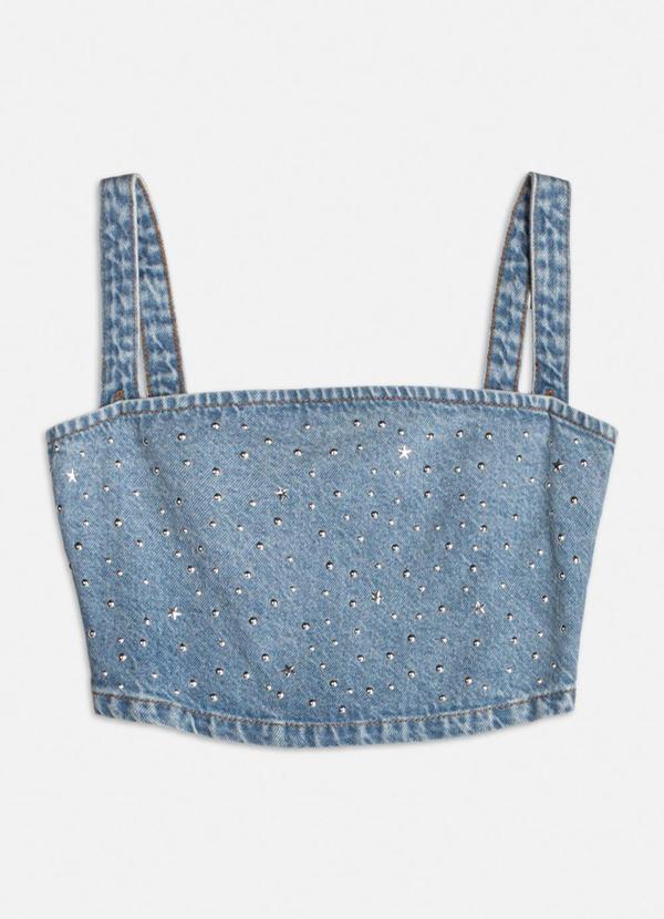 Authoria - Top Jeans com Pedrarias Azul