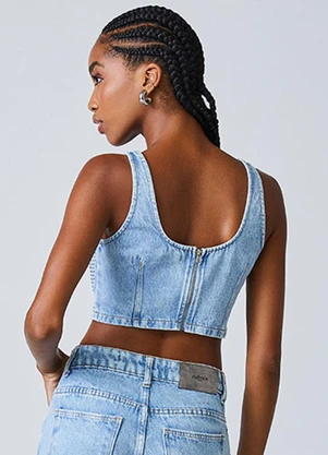 Authoria - Top Jeans com Strass Azul - AUTHORIA