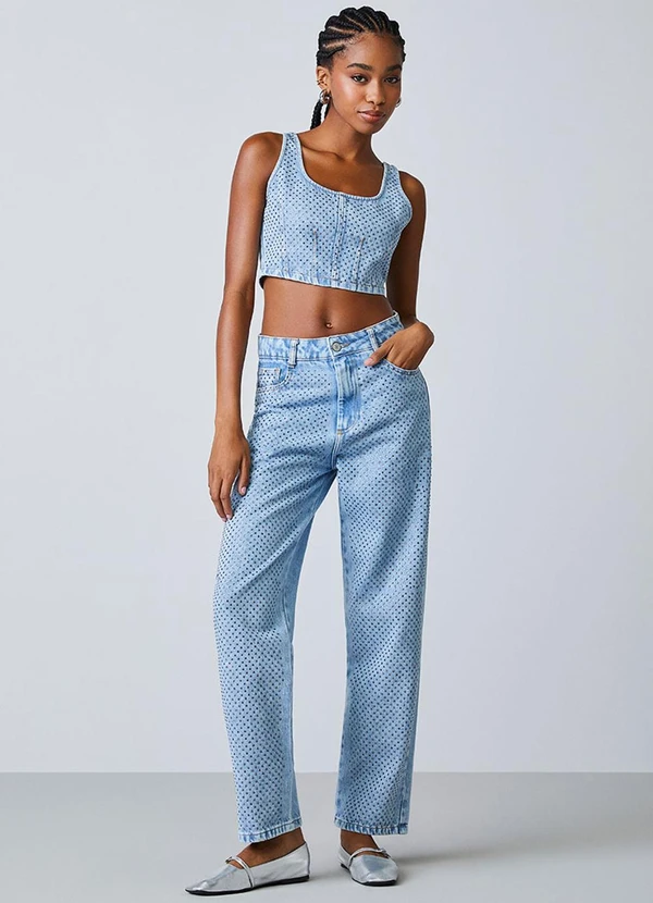 Authoria - Top Jeans com Strass Azul 3