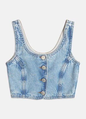 Authoria - Top Jeans com Strass  Azul - AUTHORIA