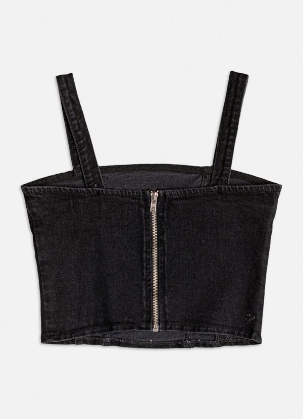 Authoria - Top Jeans Preto com Pedraria Preto 2