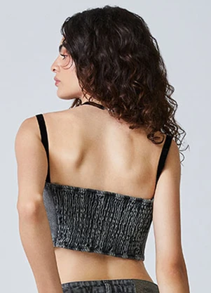 Authoria - Top Jeans Preto com Pedrarias Preto - AUTHORIA