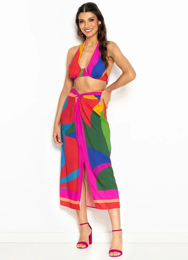 Farm - Top Lenço de Viscose Costela de Cor Rosa 3