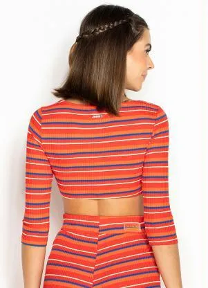 Colcci - Top Listrado de Malha Canelada Vermelho - COLCCI