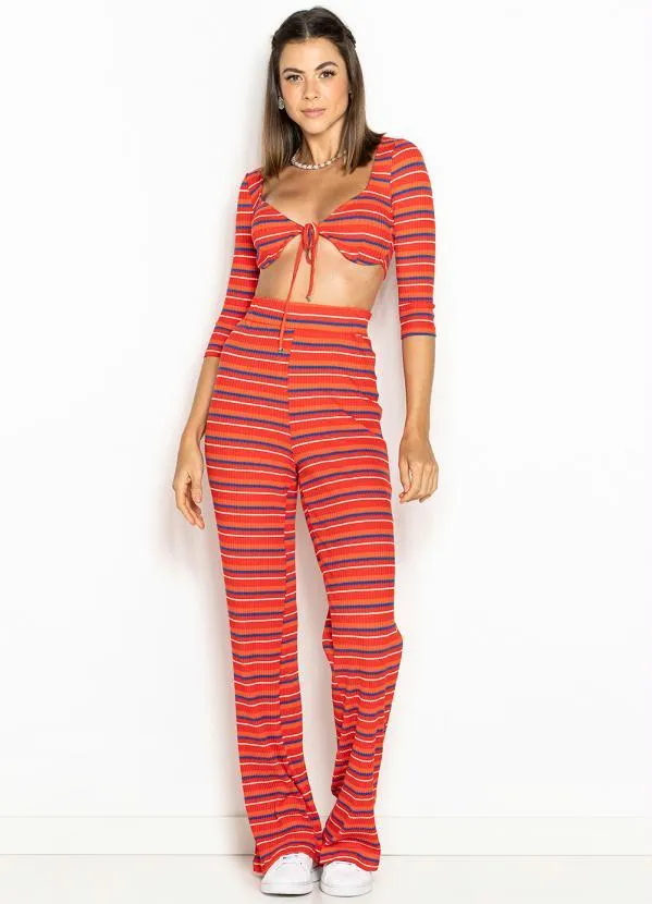 Colcci - Top Listrado de Malha Canelada Vermelho 3