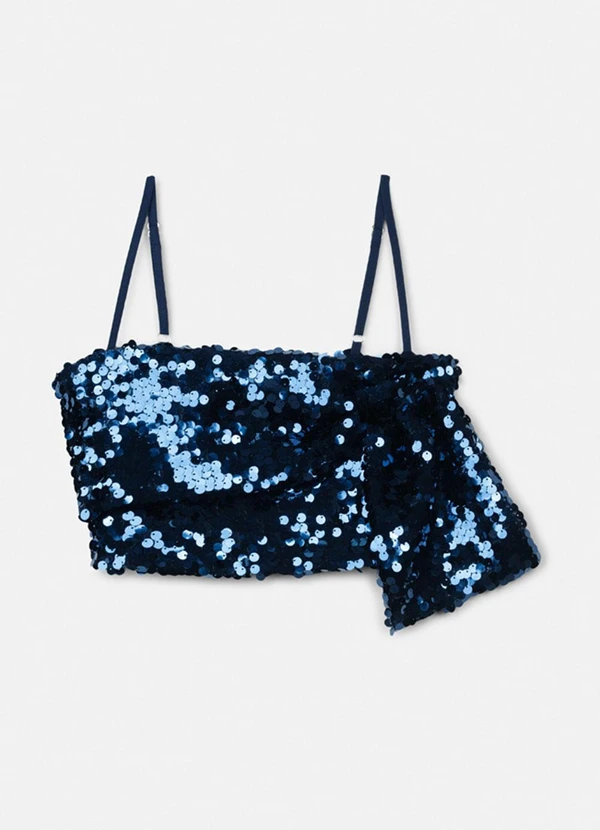 Authoria - Top Marinho de Paetê com Laço Marinho