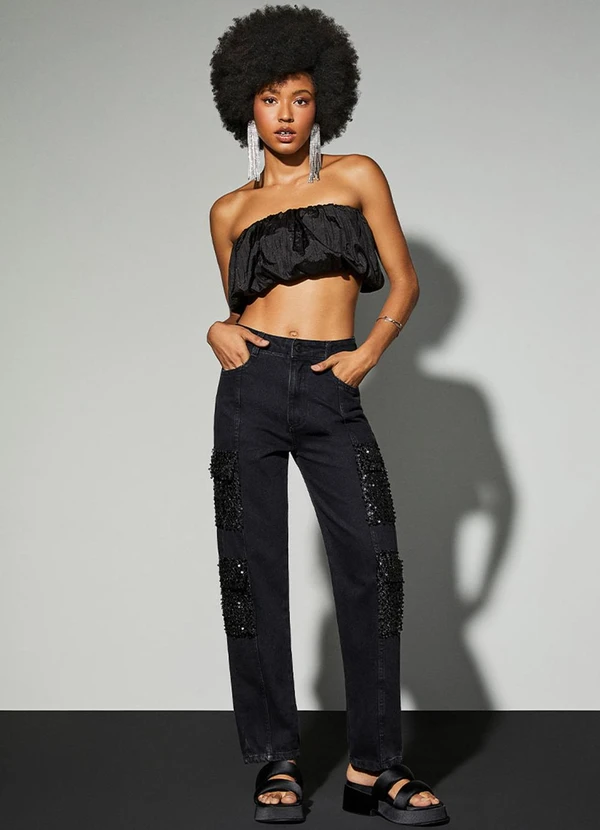 Authoria - Top Preto Balonê de Tafetá Preto 3