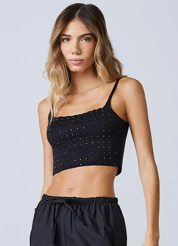 Authoria - Top Preto de Tricot com Strass Preto