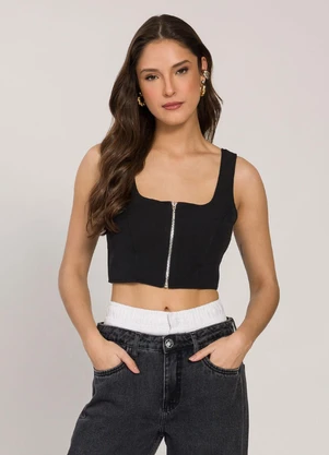 Sofie - Top Regata em Alfaiataria Comfy com Zíper Preto - SOFIE
