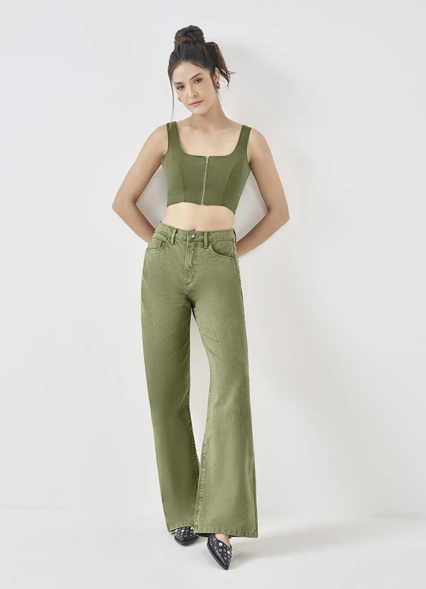 Sofie - Top Regata em Alfaiataria Comfy com Zíper Verde