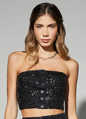 Authoria - Top Sarja Black com Paetê Preto - AUTHORIA