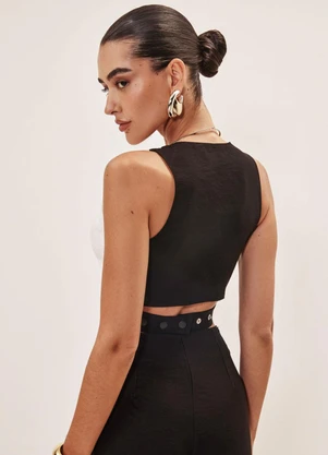 Elegance - Top Transpassado Bicolor Preto c/ Off White - ELEGANCE