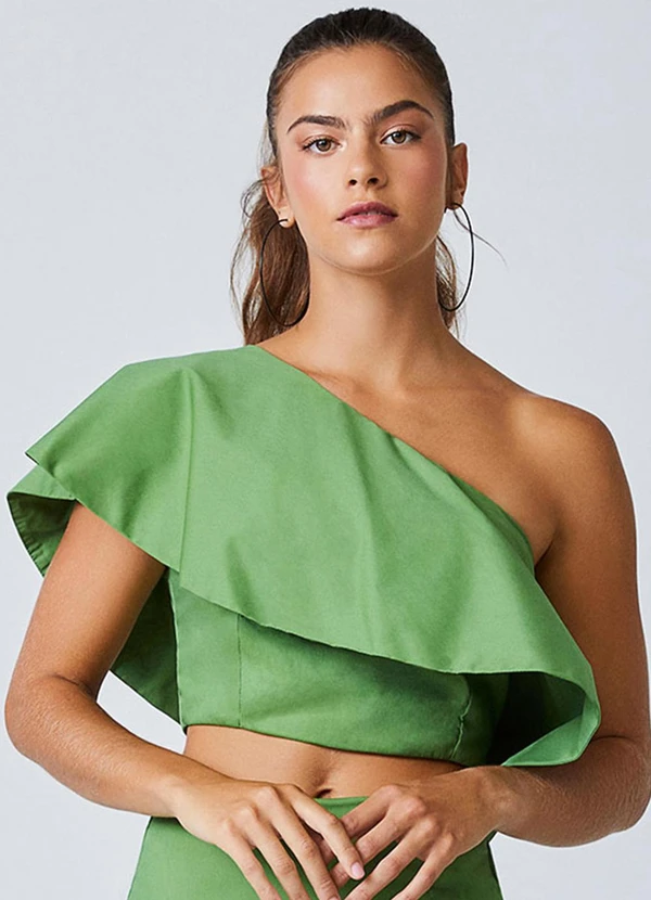 Authoria - Top Verde de um Ombro Só com Babado Verde