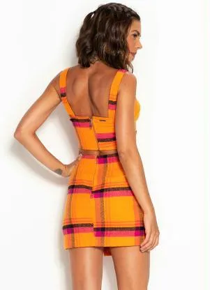 Colcci - Top Xadrez Flanelado Laranja - COLCCI