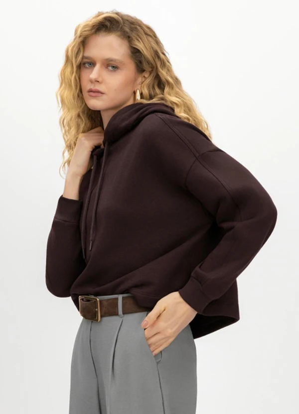 Essendi - Blusão Cropped Feminino em Moletom Marrom