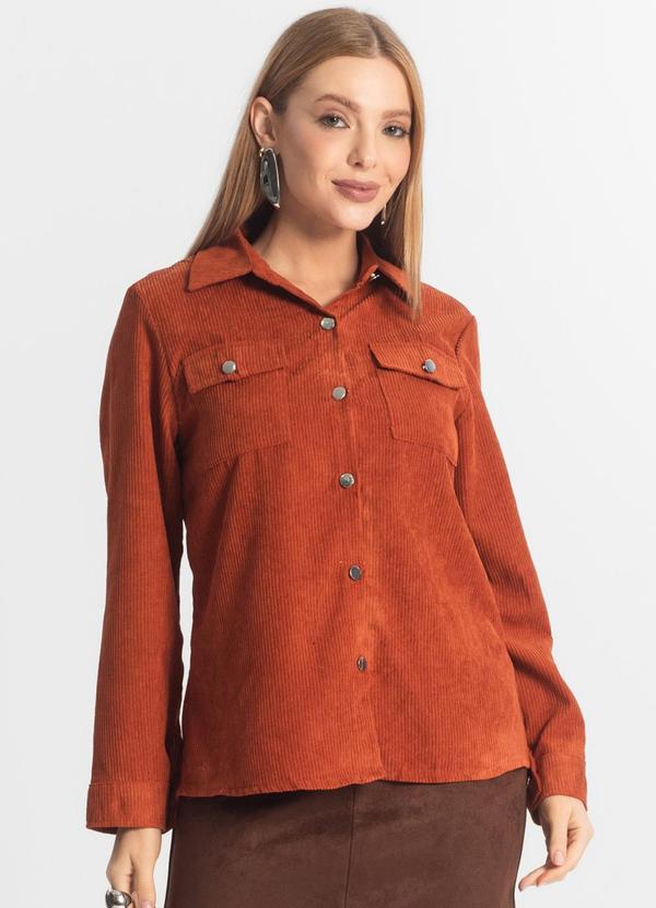 Rovitex - Camisa Cotelê com Botões Atrativa Modas Amarelo