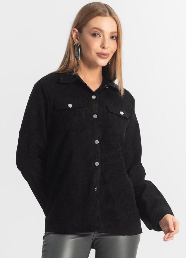 Rovitex - Camisa Cotelê com Botões Atrativa Modas Preto