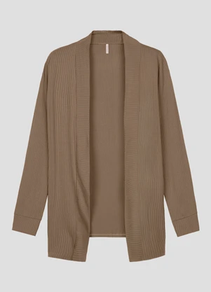 Cereja Rosa - Cardigan Feminino em Viscose Canelada Marrom - CEREJA ROSA