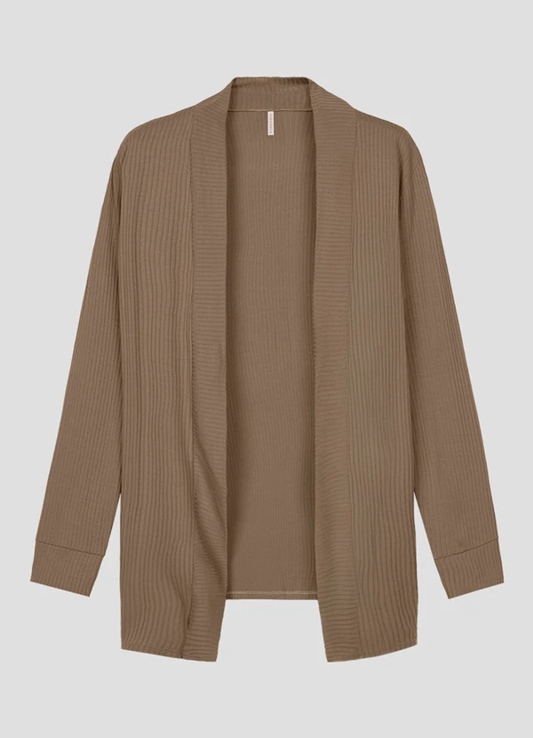 Cereja Rosa - Cardigan Feminino em Viscose Canelada Marrom