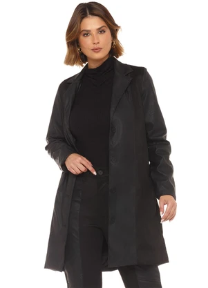 Rafree - Casaco Alongado Fem Pu com Recortes Preto - RAFREE