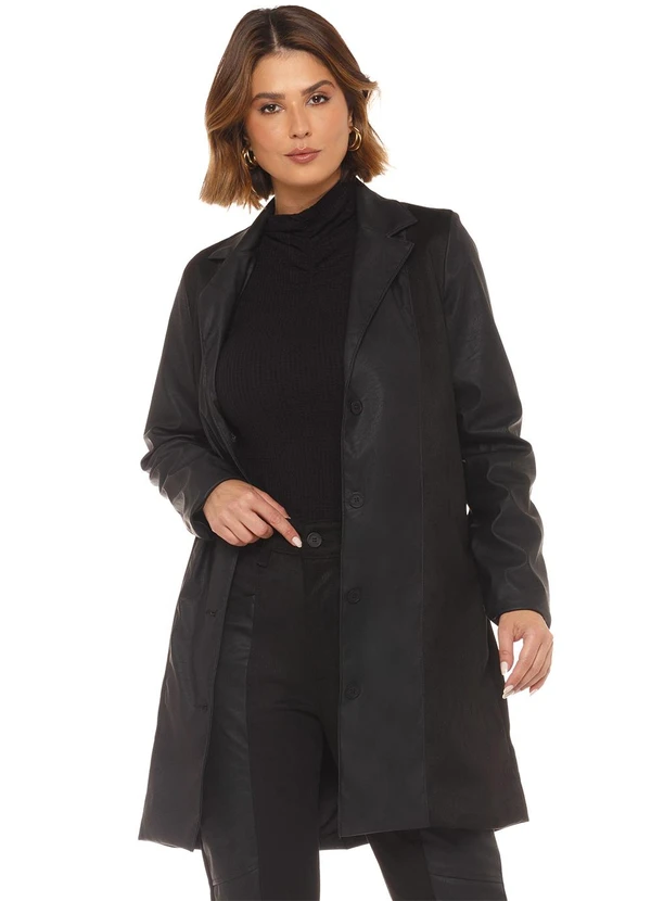 Rafree Casaco Alongado Fem Pu com Recortes Preto