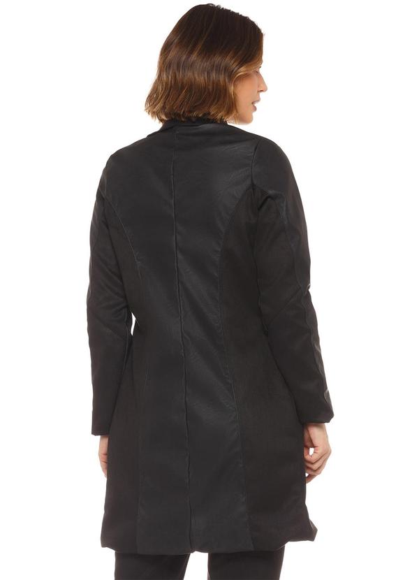 Rafree - Casaco Alongado Fem Pu com Recortes Preto 2