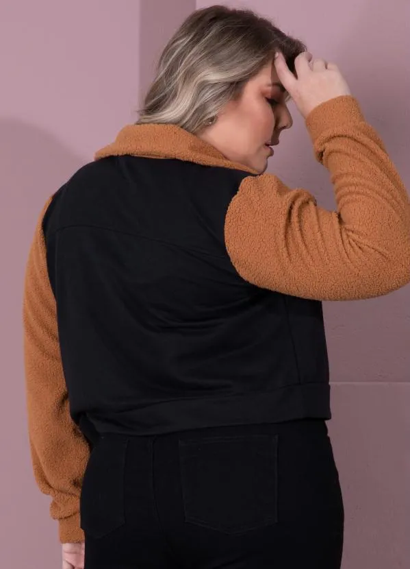 Quintess - Casaco em Moletom Preto e Caramelo com Pelinho 3