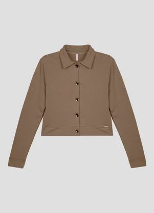 Cereja Rosa - Casaco Feminino em Molecotton com Botões Marrom - CEREJA ROSA