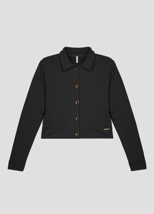 Cereja Rosa - Casaco Feminino em Molecotton com Botões Preto - CEREJA ROSA