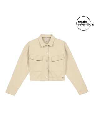 Marialícia - Casaco Feminino Lã Batida com Bolsos Bege - MARIALÍCIA