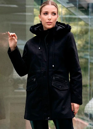 Hiatto Confecção - Casaco Feminino Lã Batida Zíper Preto - HIATTO CONFECÇÃO