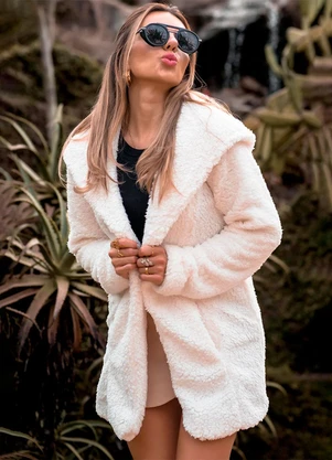 Hiatto Confecção - Casaco Feminino Pelo Teddy Off White - HIATTO CONFECÇÃO