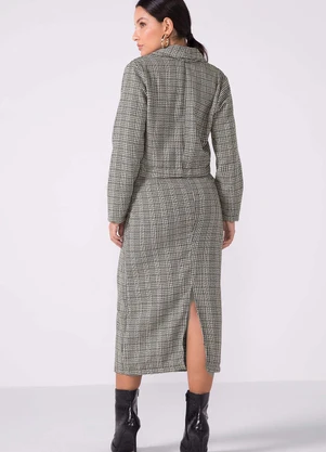 Marialícia - Casaco Feminino Tweed Xadrez Preto - MARIALÍCIA