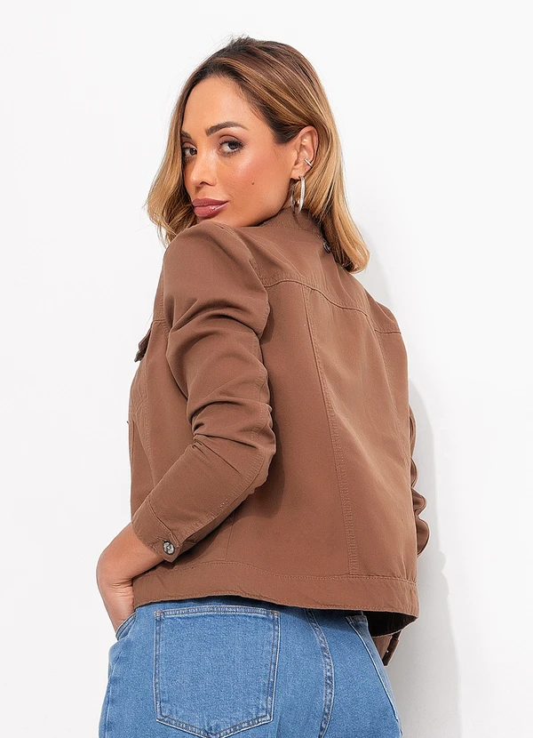 Quintess - Jaqueta Jeans Marrom Canela em Sarja 100% Algodão com Bolsos 2