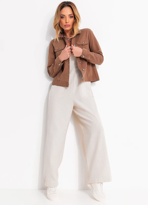 Quintess - Jaqueta Jeans Marrom Canela em Sarja 100% Algodão com Bolsos 3