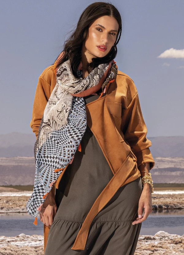 Quintess - Casaco Marrom em Malha Suede