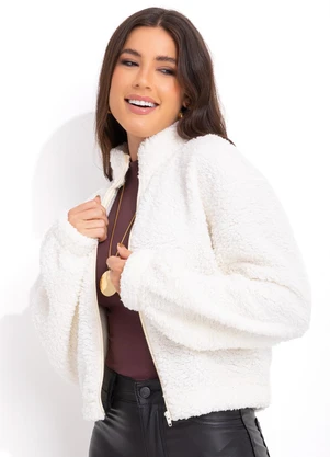 Bimini - Casaco Off White em Pelo Sintético - BIMINI