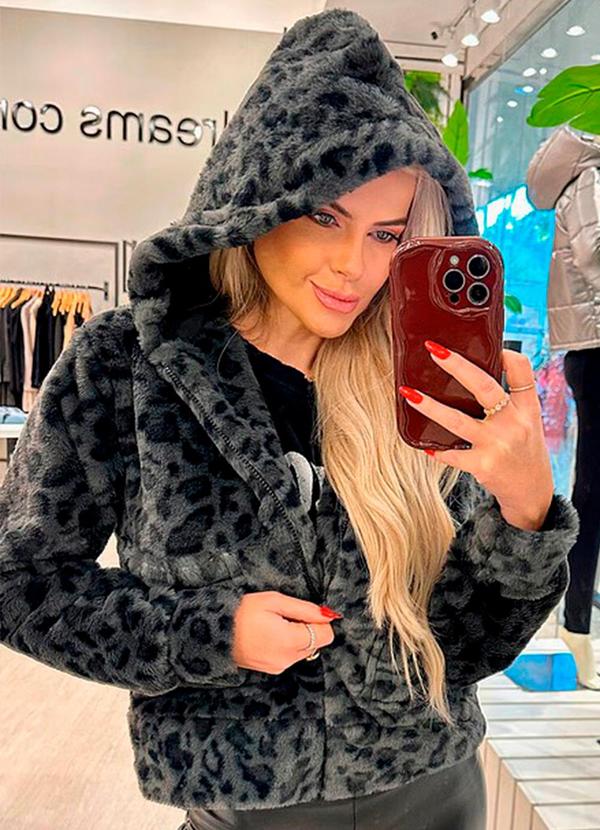 Amo Brand - Casaco Pelo Animal Print Cinza
