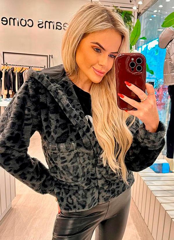 Amo Brand - Casaco Pelo Animal Print Cinza 2