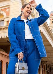 Jaqueta Alongada Azul Bic em Jeans