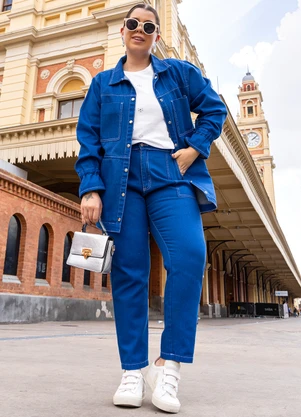 Quintess - Jaqueta Alongada Azul Bic em Jeans - QUINTESS
