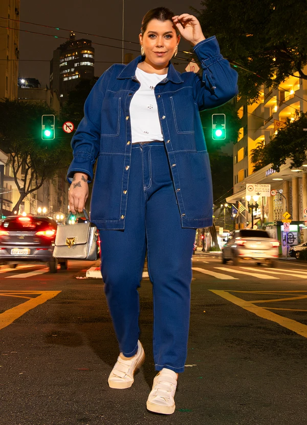 Quintess - Jaqueta Alongada Azul Bic em Jeans 7