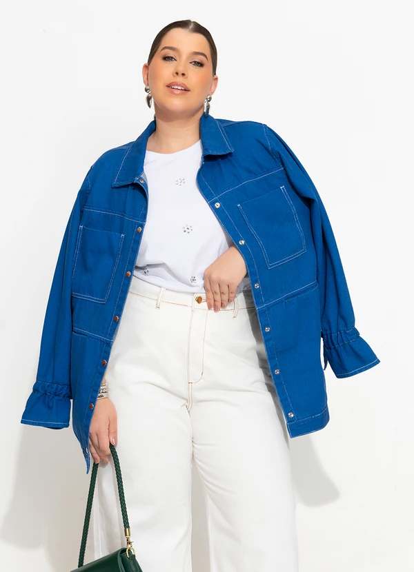 Quintess - Jaqueta Alongada Azul Bic em Jeans 3