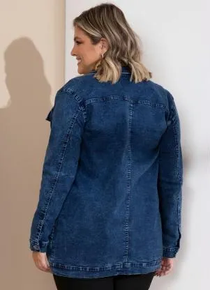 Quintess - Jaqueta Alongada Jeans Escuro com Bolsos - QUINTESS