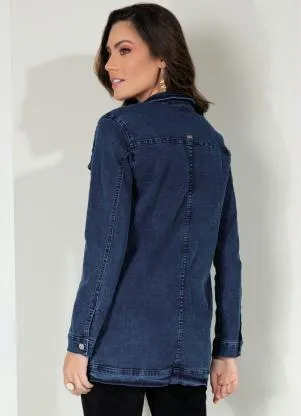 Quintess - Jaqueta Alongada Jeans Escuro com Bolsos - QUINTESS