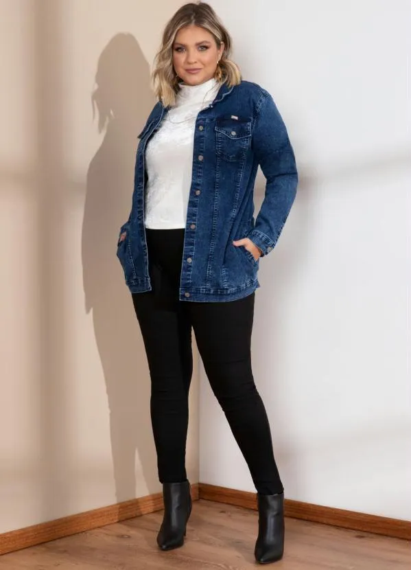 Quintess - Jaqueta Alongada Jeans Escuro com Bolsos 13