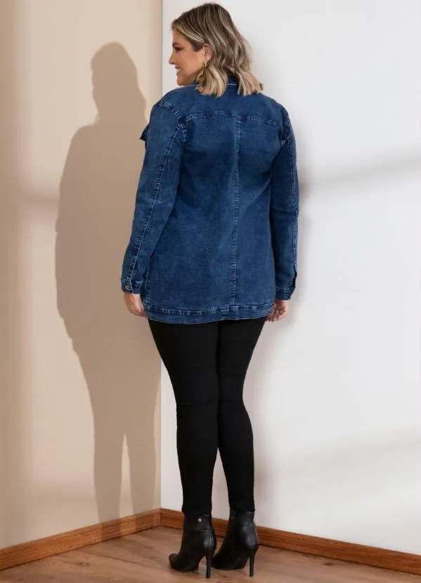 Quintess - Jaqueta Alongada Jeans Escuro com Bolsos 14