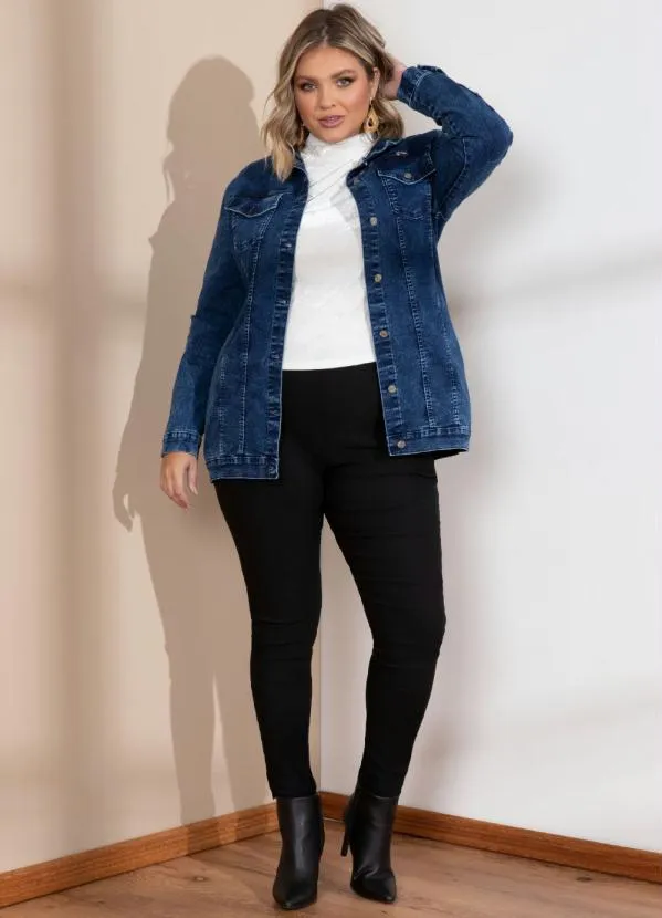 Quintess - Jaqueta Alongada Jeans Escuro com Bolsos 15